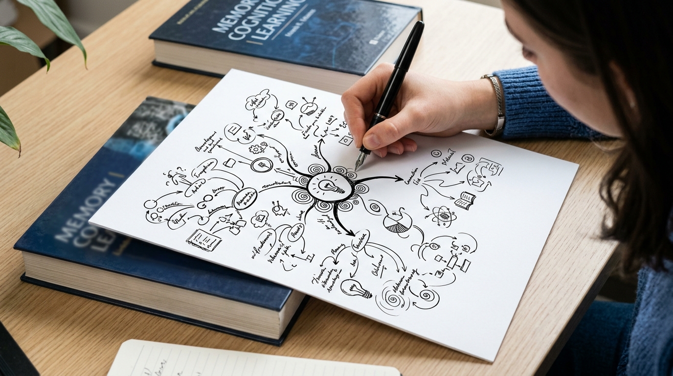 白紙の上に思い出した知識を次々と書き殴るブラーティング勉強法