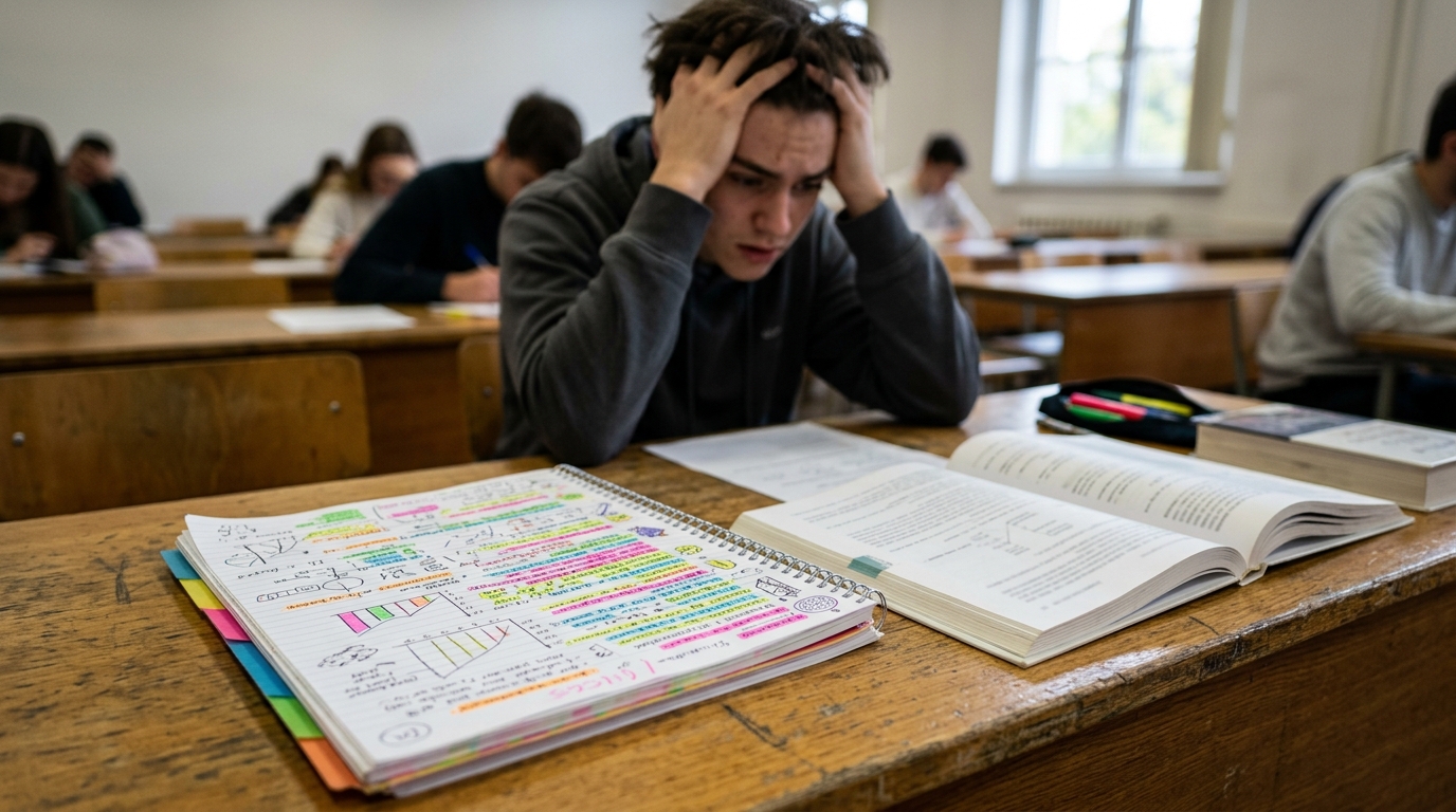 カラフルなノート作りに満足しながら試験本番で思い出せない学習者
