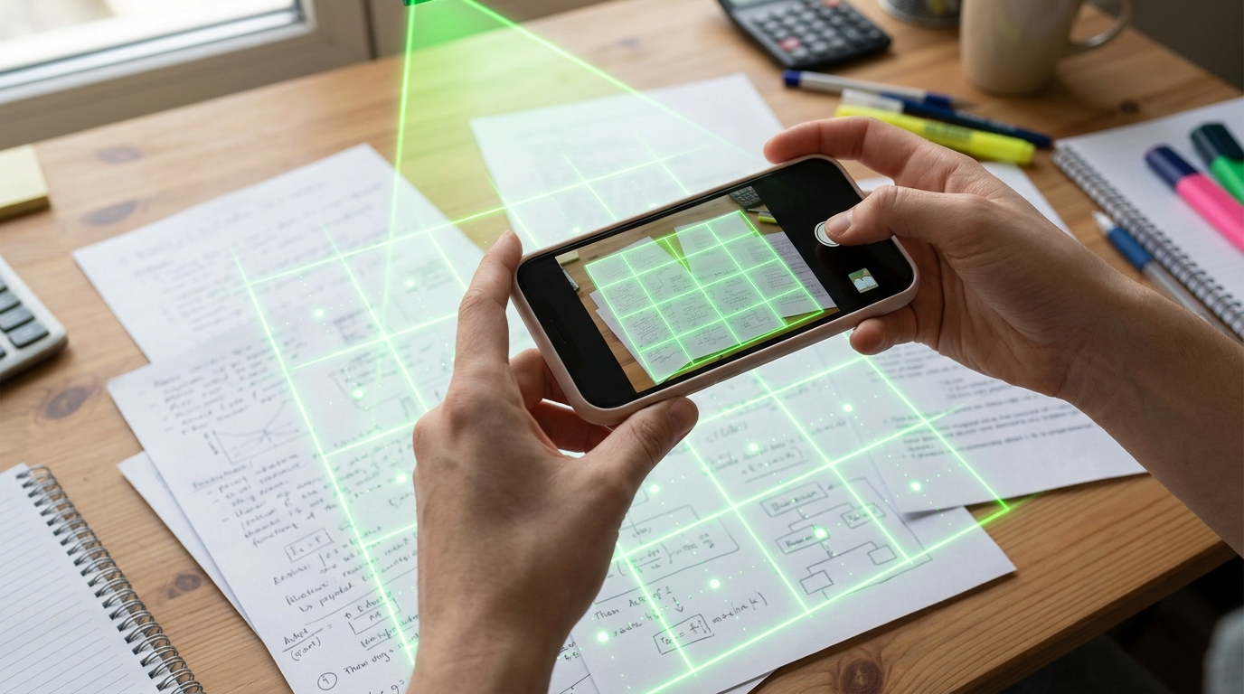 図1: 教科書や配付プリントをスマホで撮影するだけで、OCRとAIが瞬時にテキストを解析してカード化