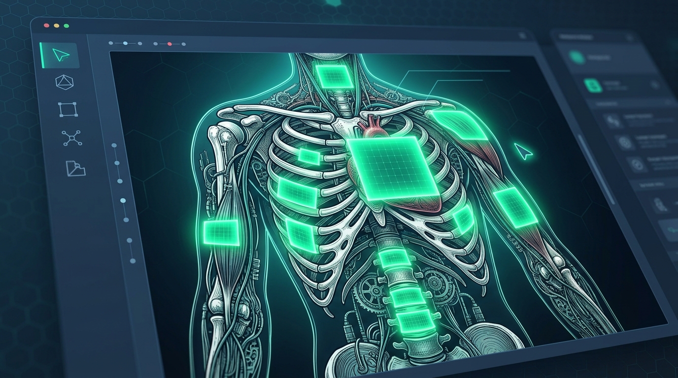 Interactive Image Occlusion study interface masking key anatomical and architectural diagrams