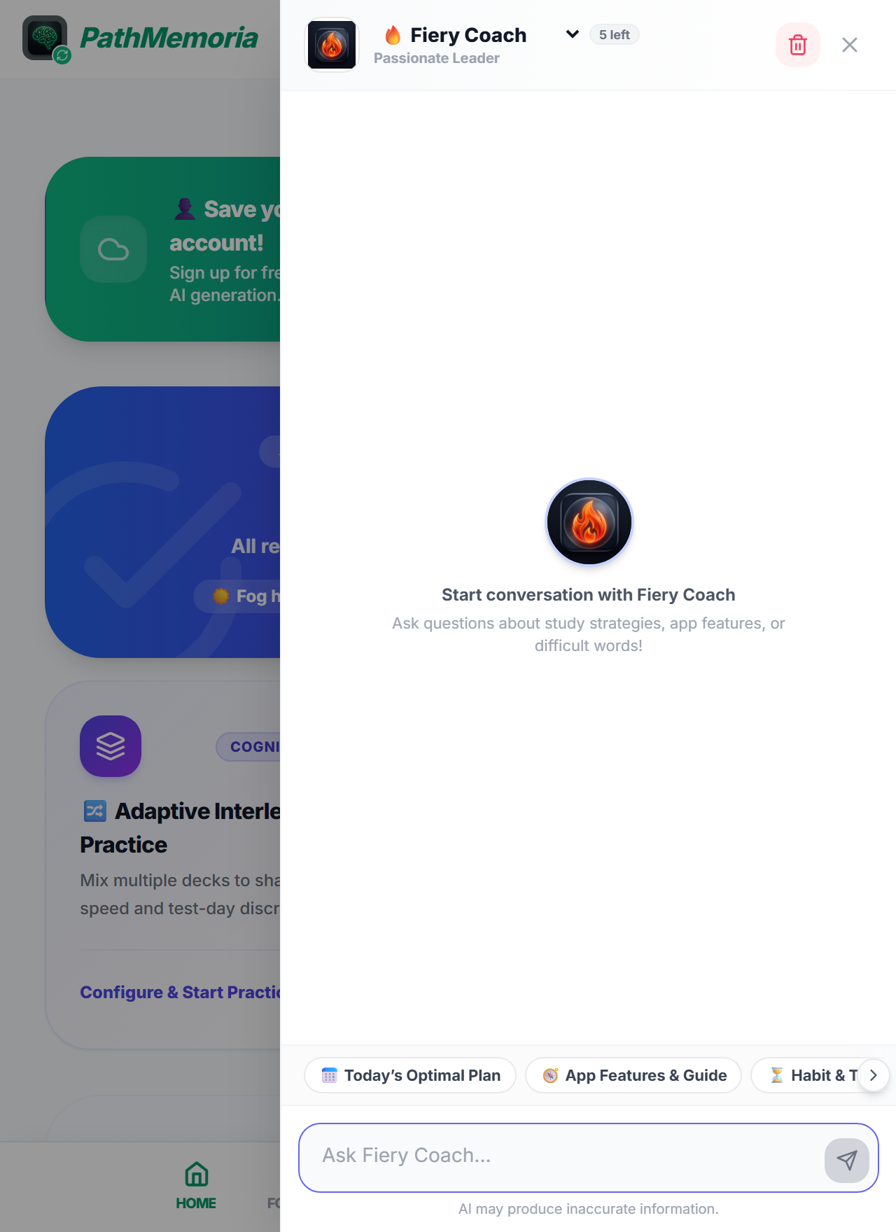 Figure 8: Automatic tagging of high-lapse cards with one-tap AI explanations and advice from your dedicated AI Coach whenever you hit a memory wall
