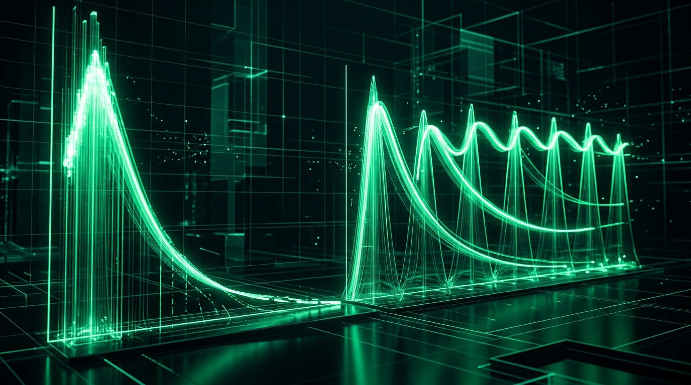 理解した直後の急激な忘却曲線と間隔反復による記憶維持を示す3Dデータグラフ