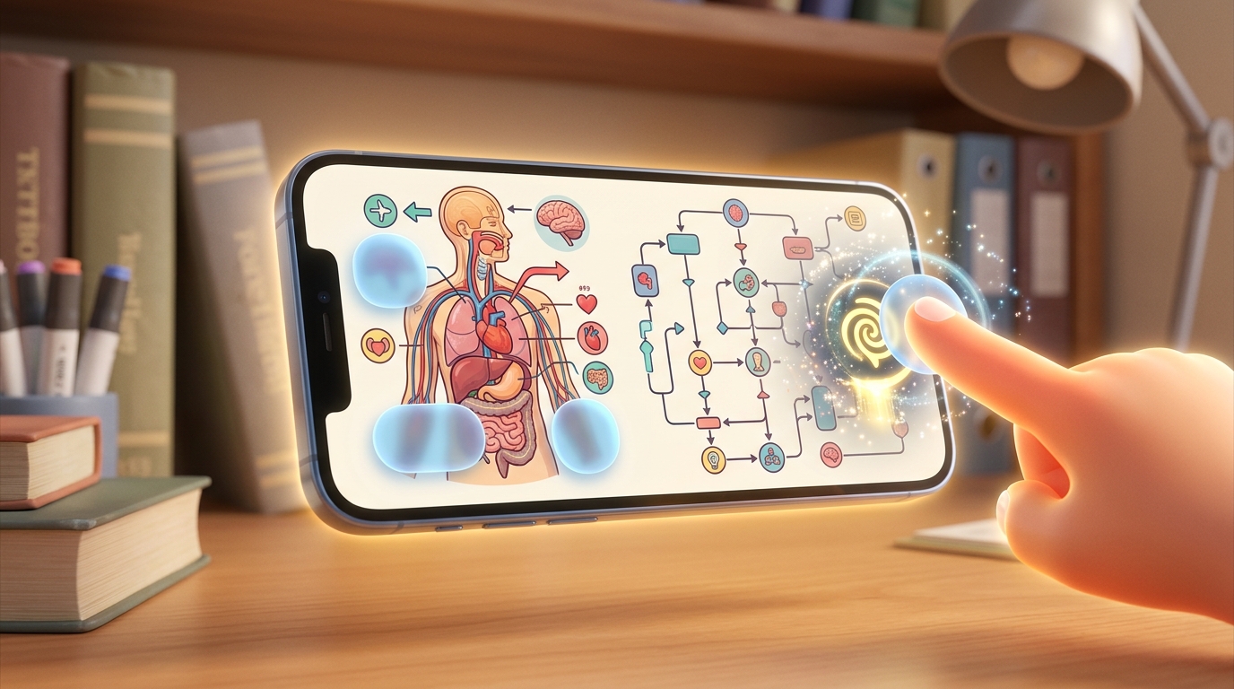 スマホ上で図表やテキストをマスキングしてワンタップで開示する画像暗記機能