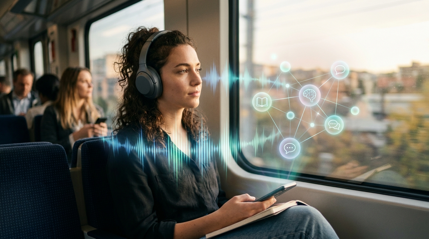 図5: 満員電車や歩行中でもスマホをポケットに入れたまま耳から英単語を復習する音声プロトコル