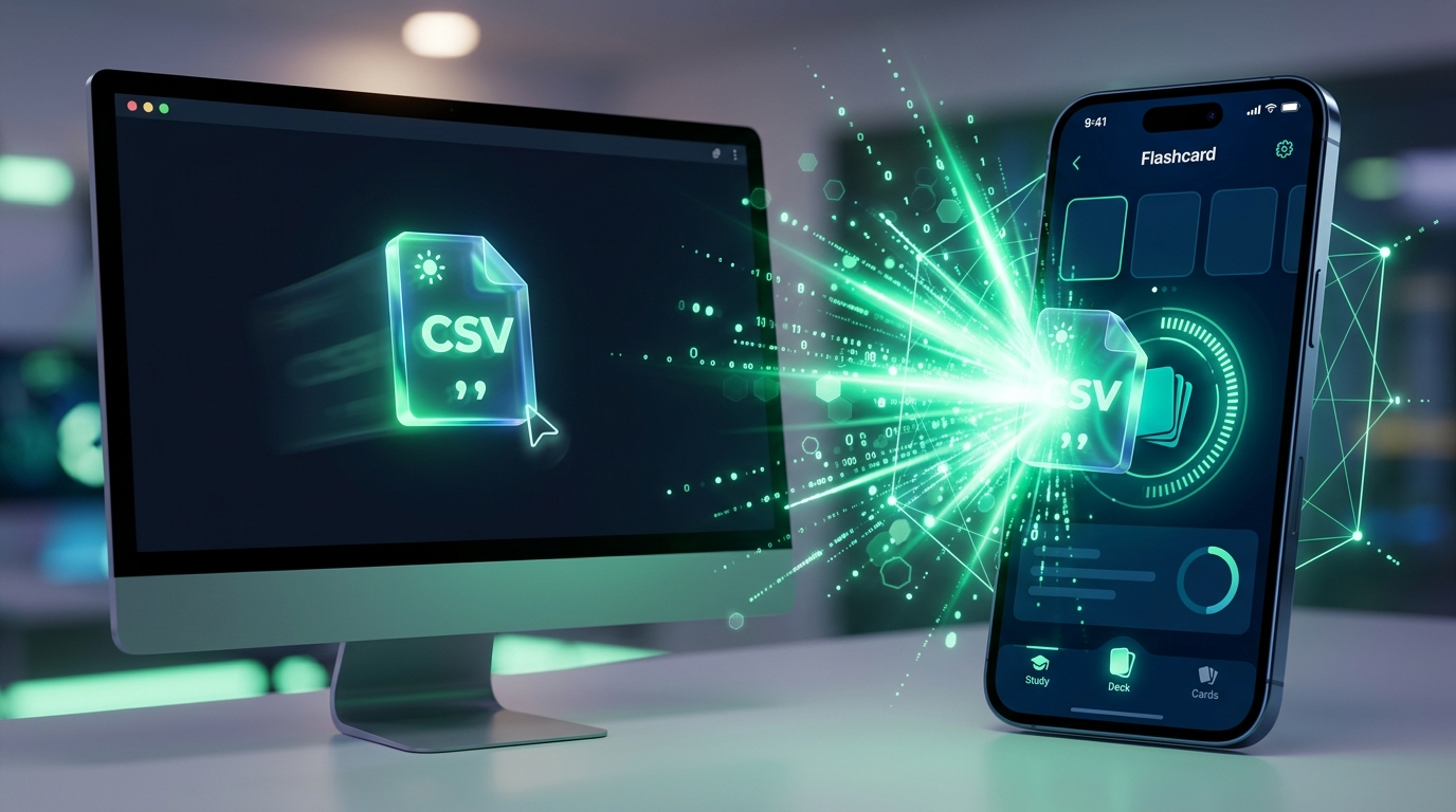 PCのCSVファイルがスマホのPathMemoriaアプリへドラッグ＆ドロップで一瞬で同期される様子